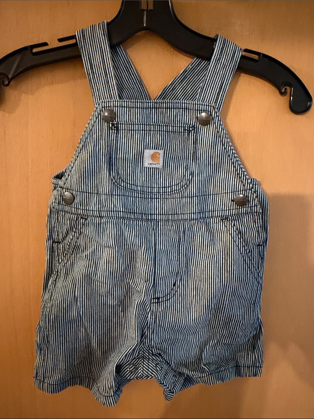 Carhartt Baby Toddler Striped Railroad Short Overalls Shortall Blue 18 Months